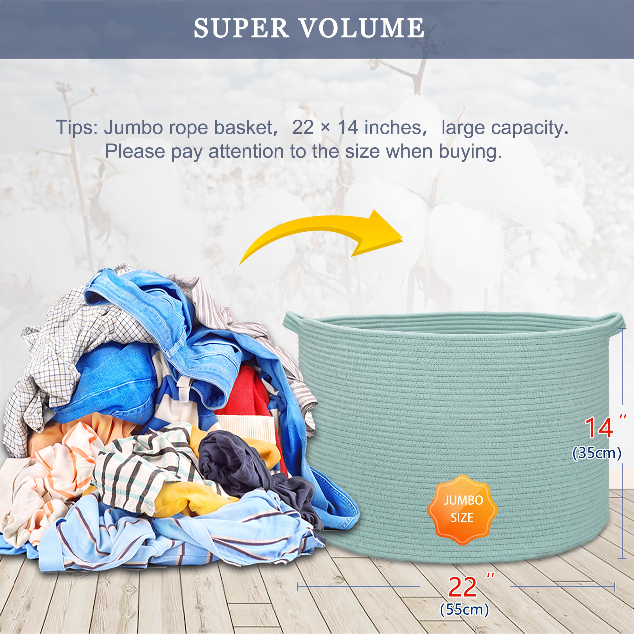BOSROTY laundry basket cotton rope material highlights sturdy everyday use.