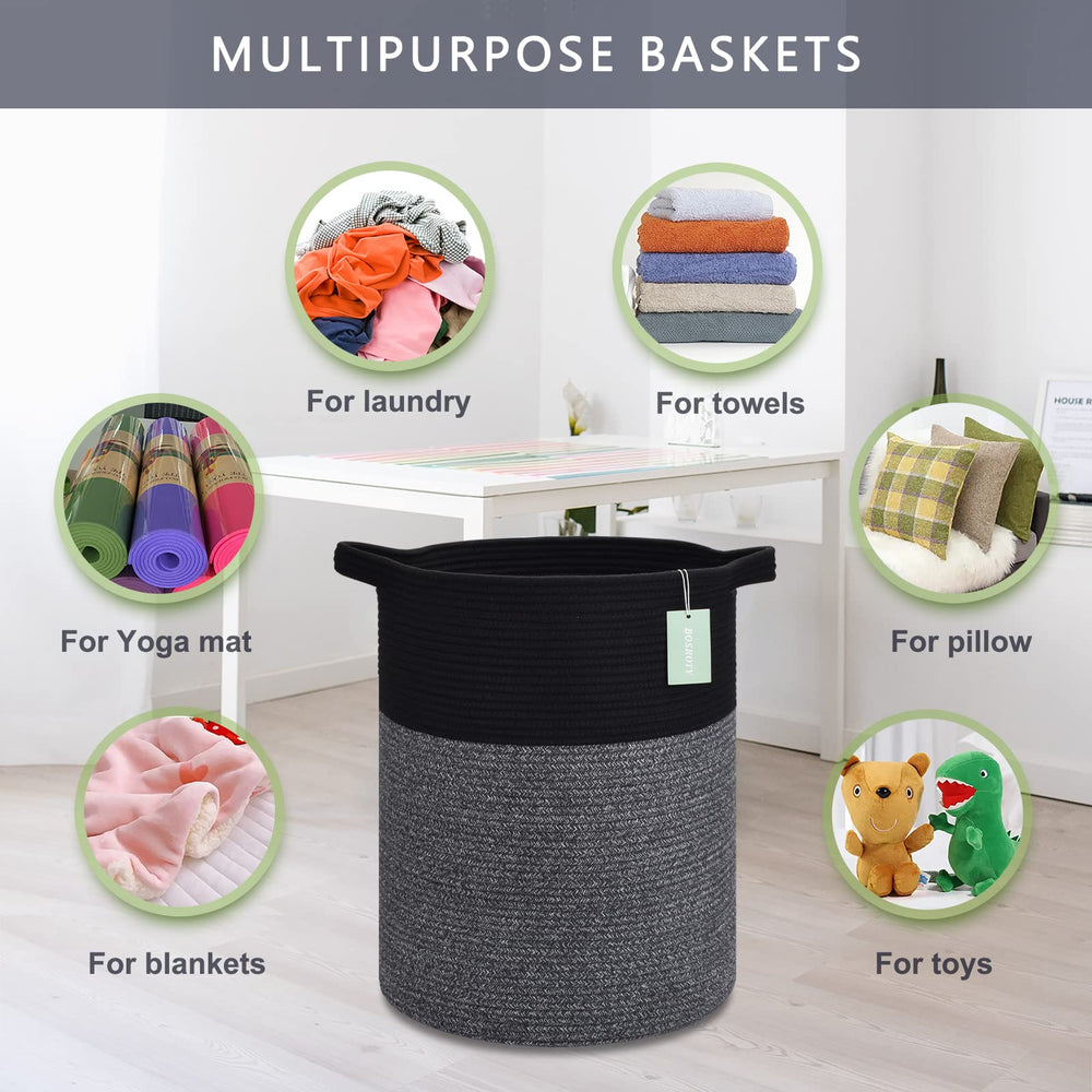 BOSROTY laundry bin with reinforced double-stitch handles for heavy loads