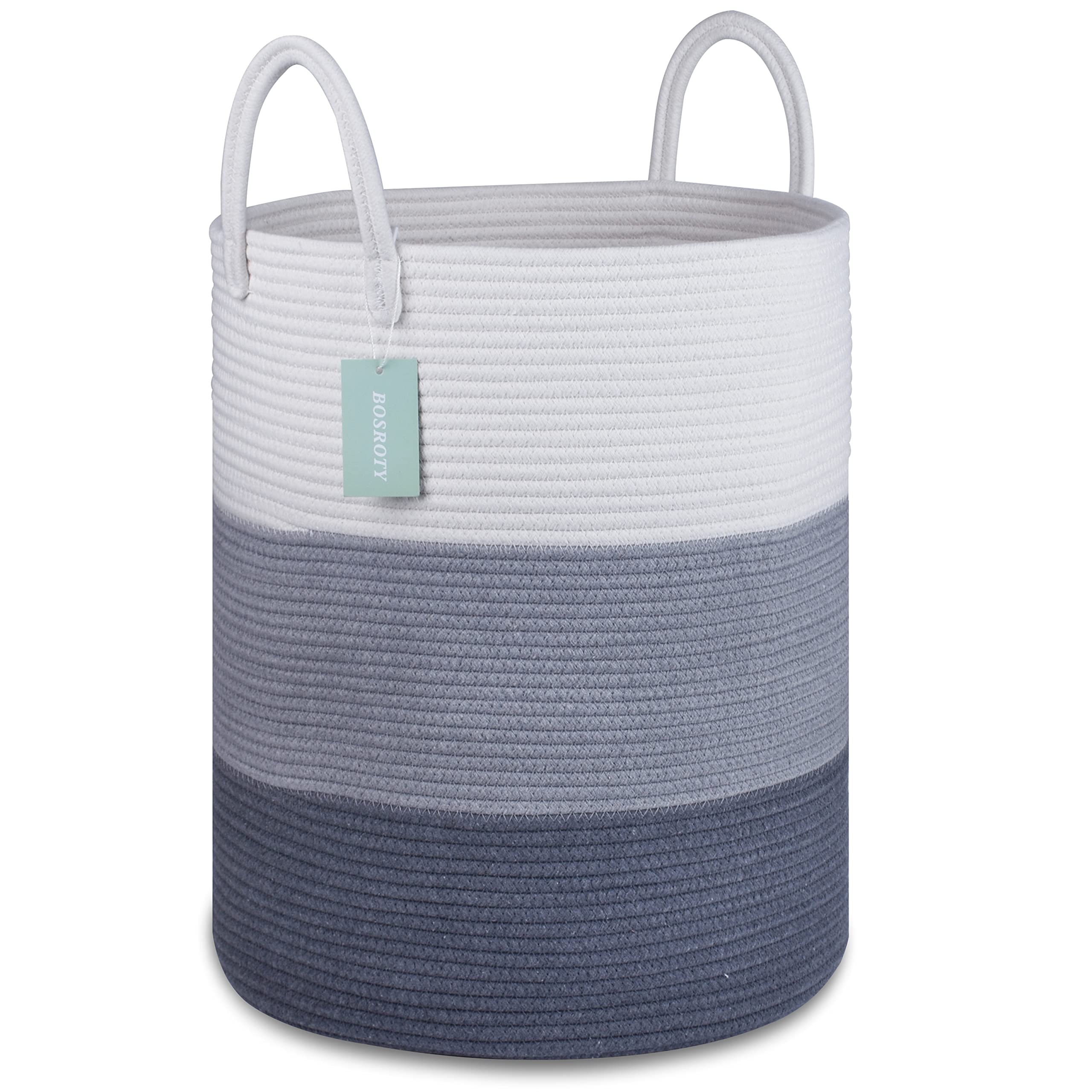 BOSROTY laundry-hamper-16x20-white-gray offers sturdy storage for organized laundry.