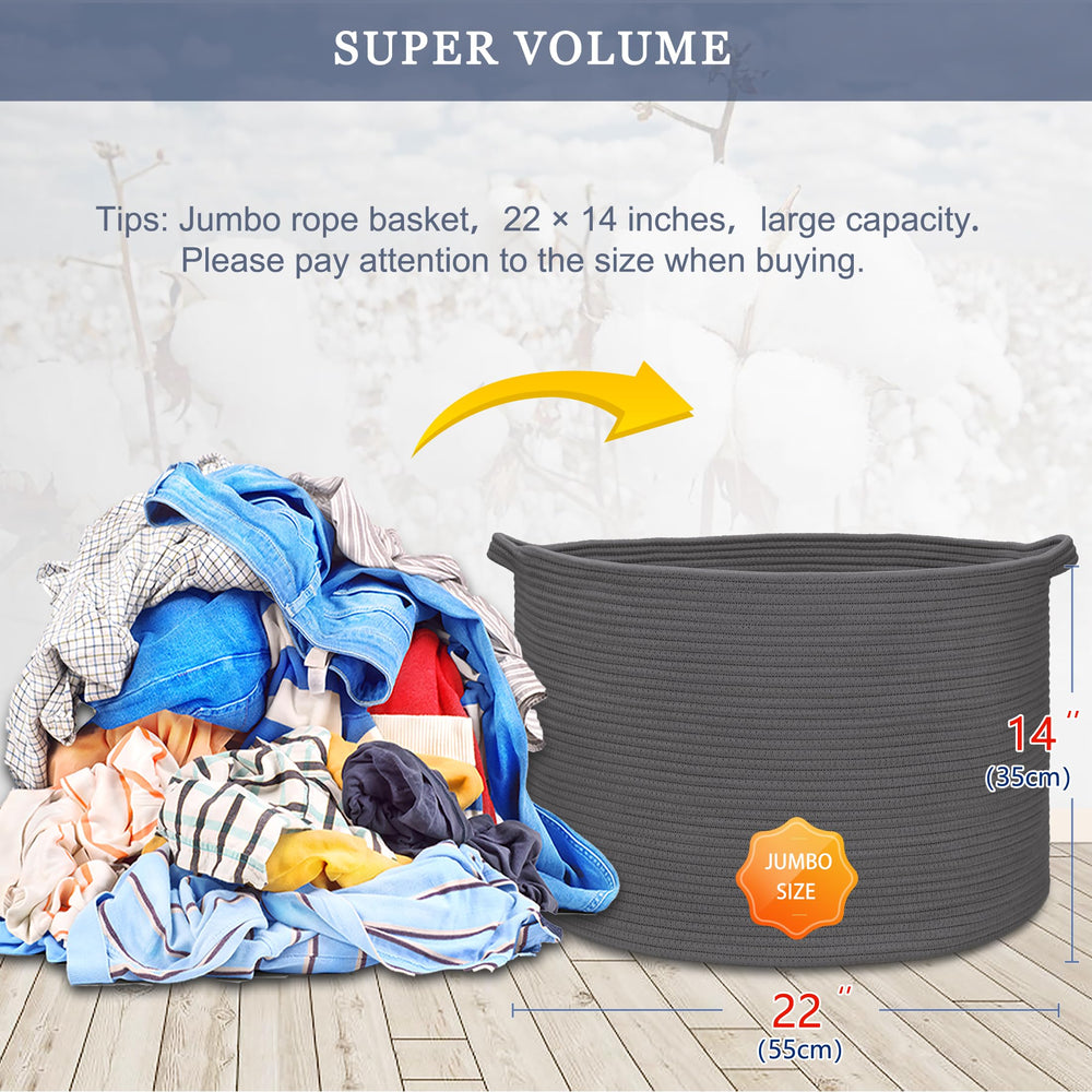 BOSROTY laundry hamper of cotton rope for tidy laundry.