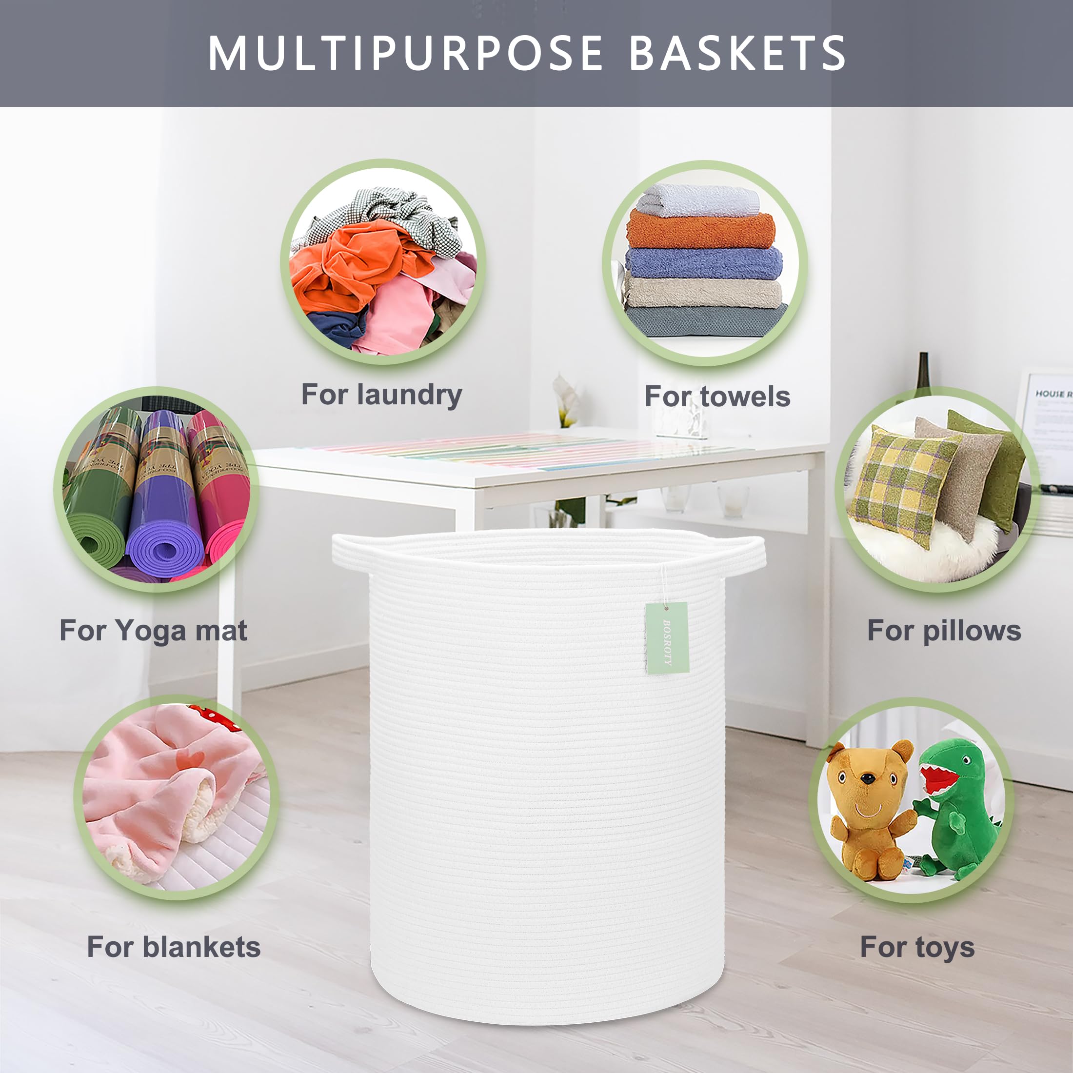 Sturdy BOSROTY handles with double-stitching for easy carrying.