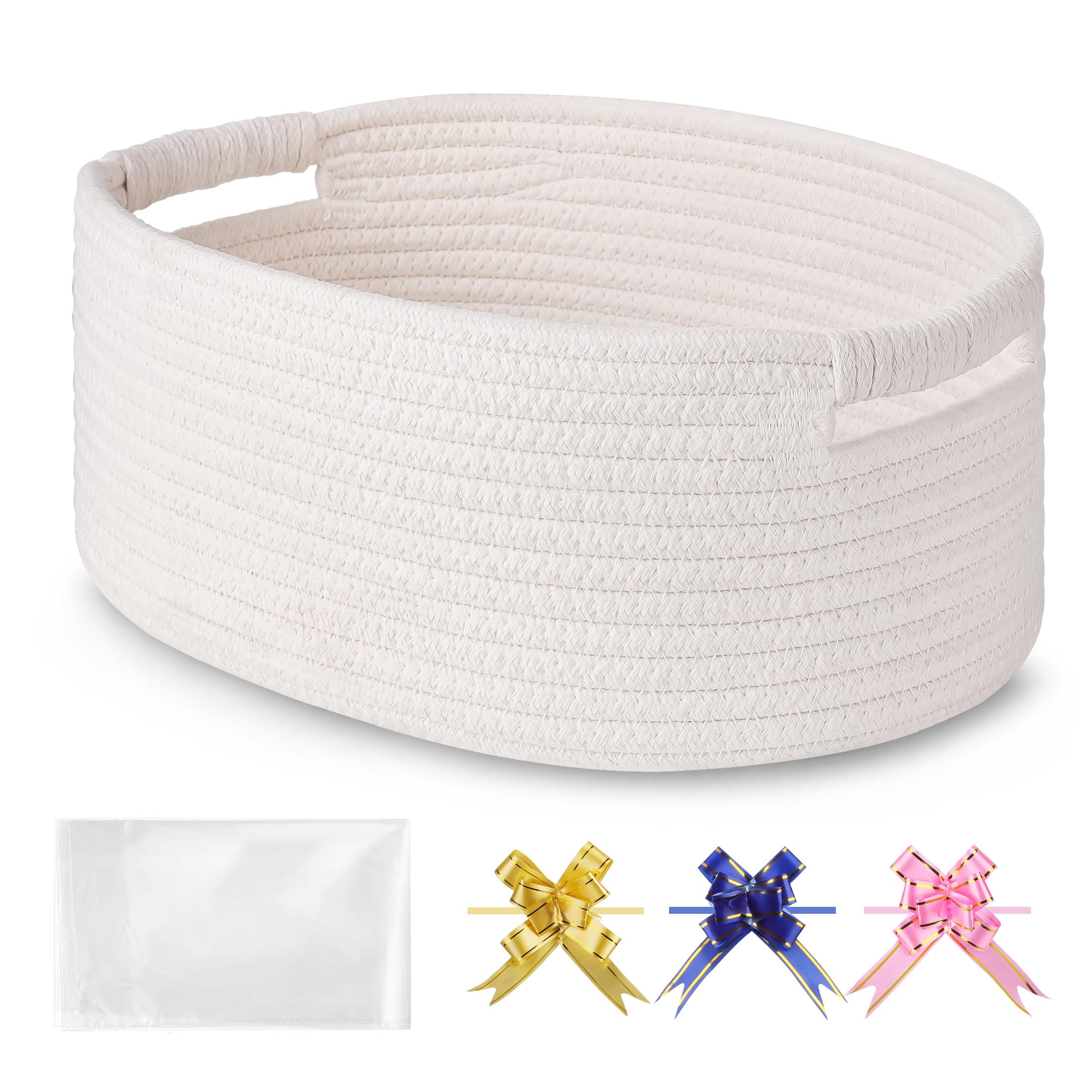 BOSROTY small woven basket with gift bags showcases compact, gift-ready storage.