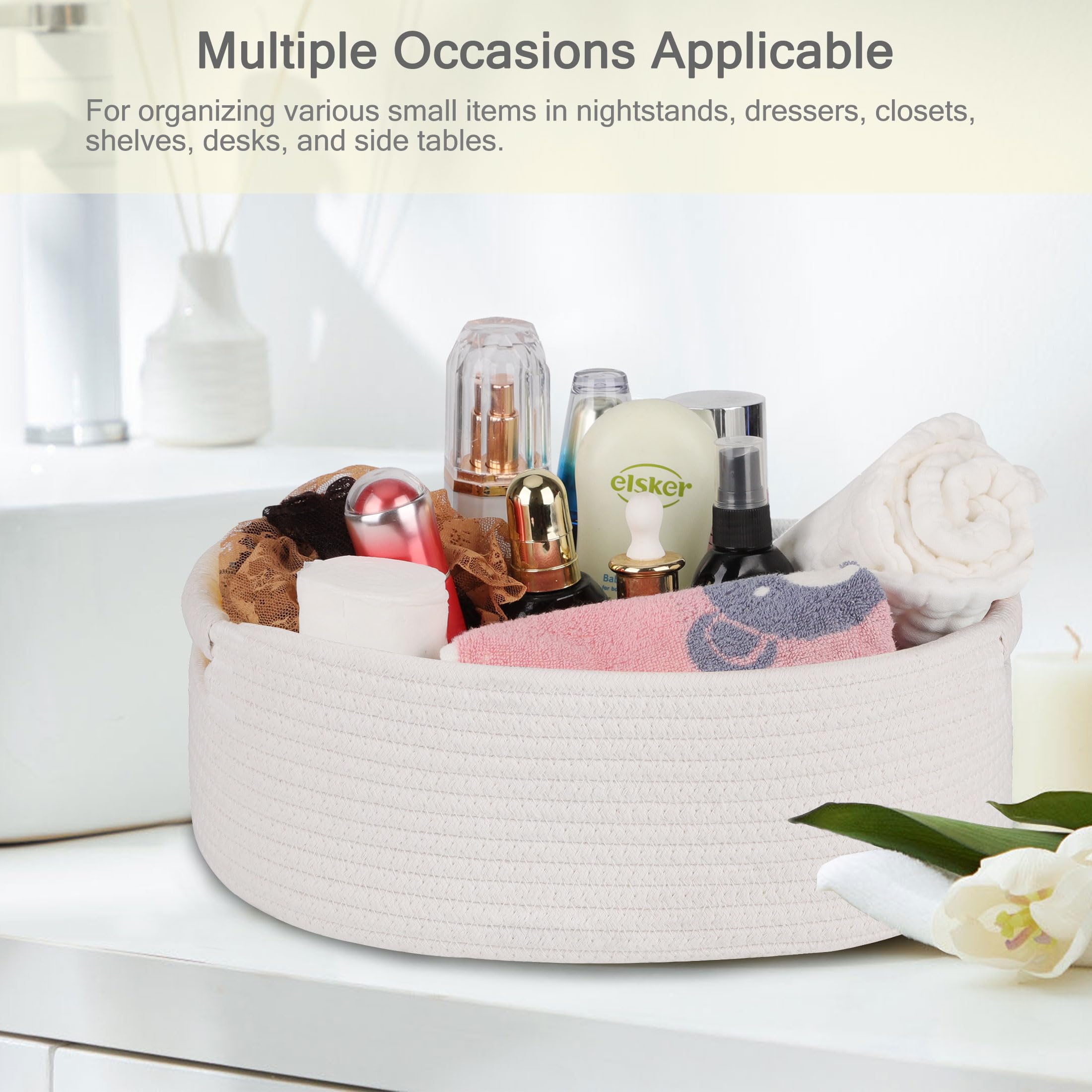 BOSROTY basket side view highlights soft cotton rope material.