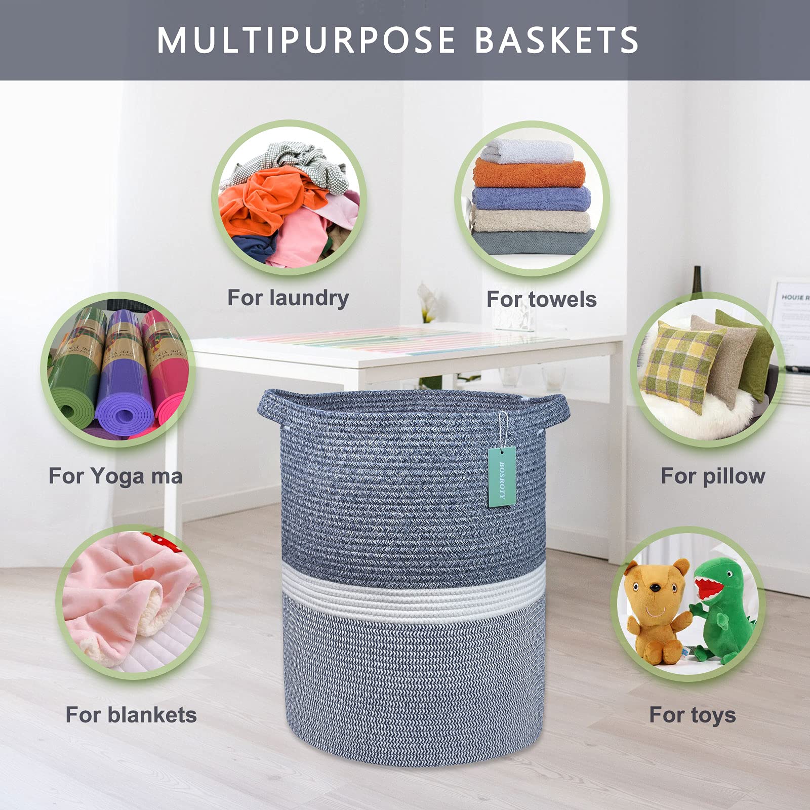 BOSROTY tall 72L laundry basket ready for towels or linens
