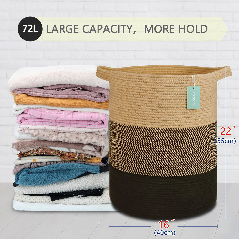 BOSROTY tall laundry basket with sturdy handles for heavy loads