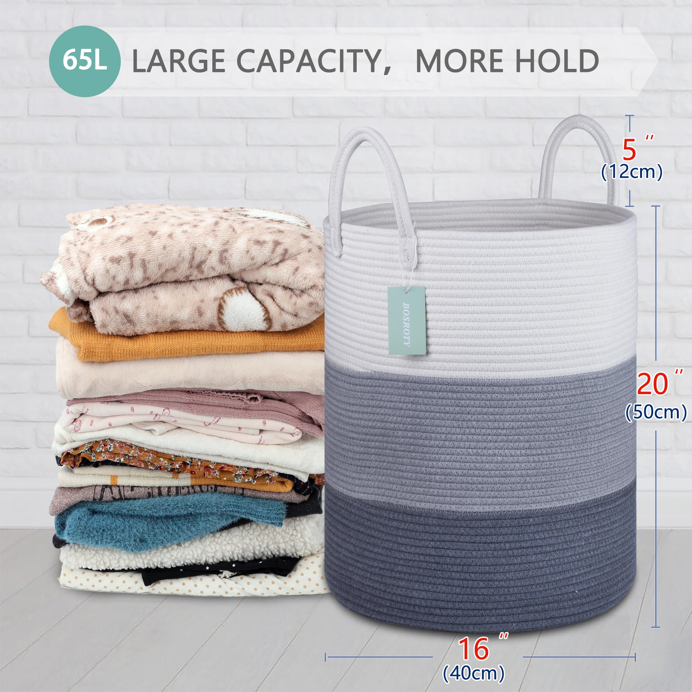 BOSROTY woven-rope-basket stores toys and keeps play spaces tidy.
