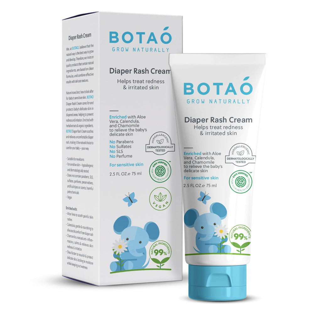 BOTAO Baby Diaper Cream ingredients with aloe vera and calendula for skin hydration.