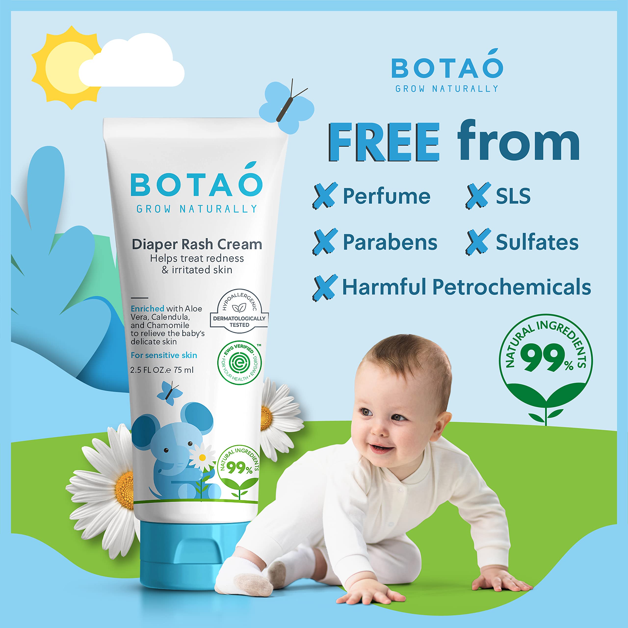BOTAO Baby three-pack packaging showing convenient diaper rash protection on the go