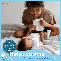 BOTAO Baby calendula illustration emphasizes calming botanical extract for irritated skin
