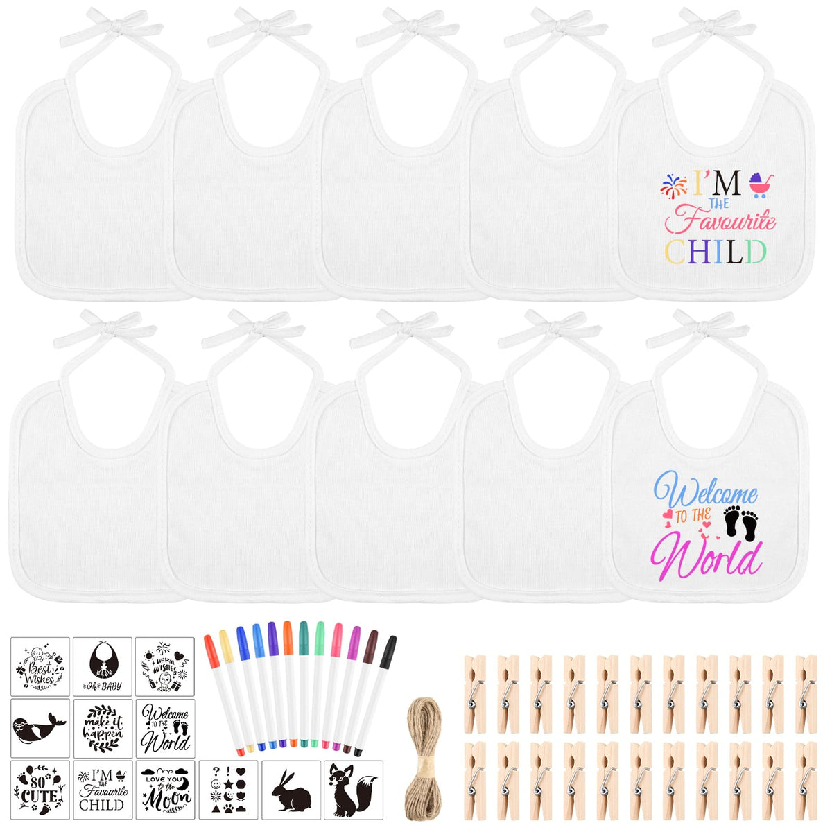 BOUBONI packaging of the DIY baby bibs set, ideal for baby shower crafts