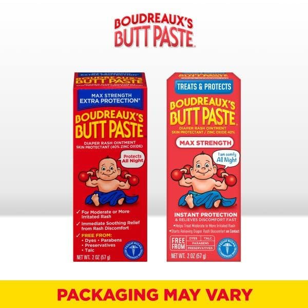 Boudreaux's Butt Paste Maximum Strength 3-pack display emphasizes value for ongoing diaper rash prevention.