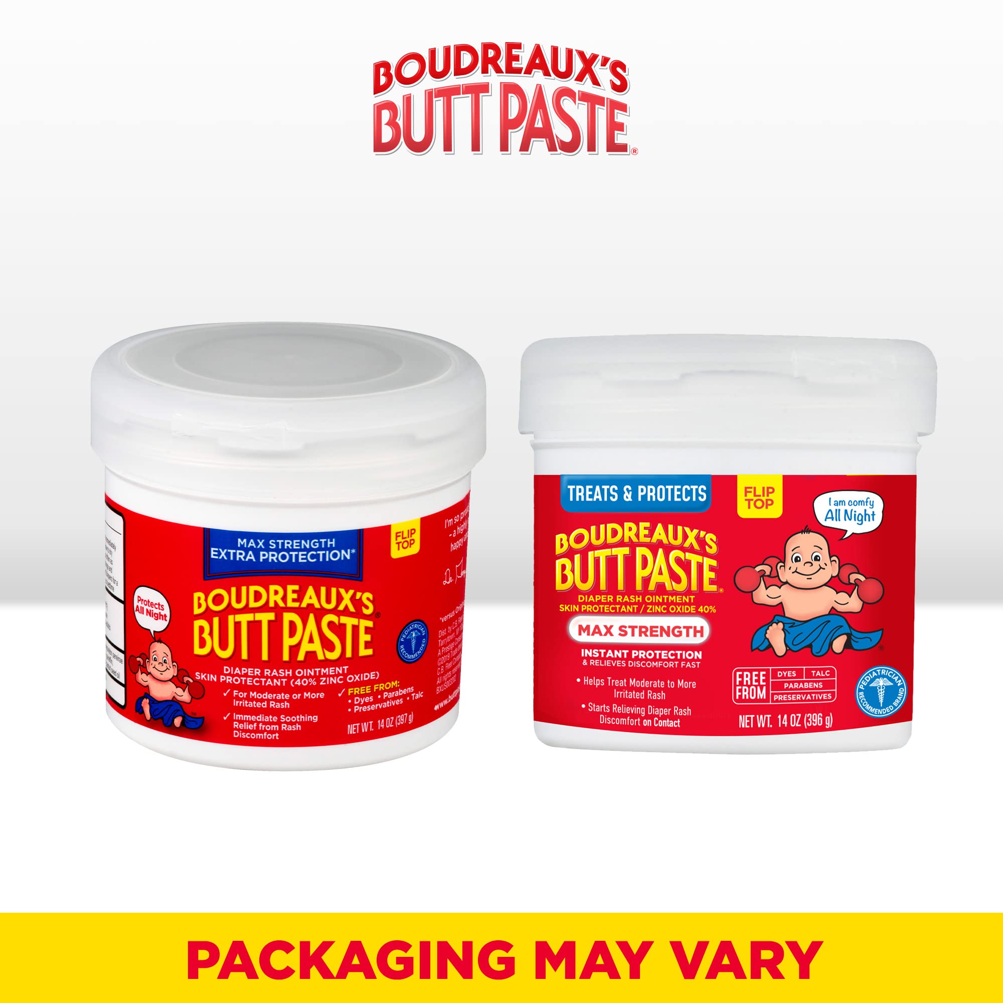 Boudreaux's Butt Paste maximum-strength jar 14oz for long-lasting diaper rash protection.