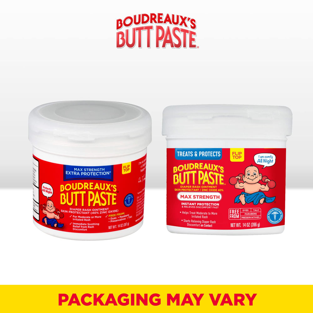 Boudreaux's Butt Paste maximum-strength jar 14oz for long-lasting diaper rash protection.
