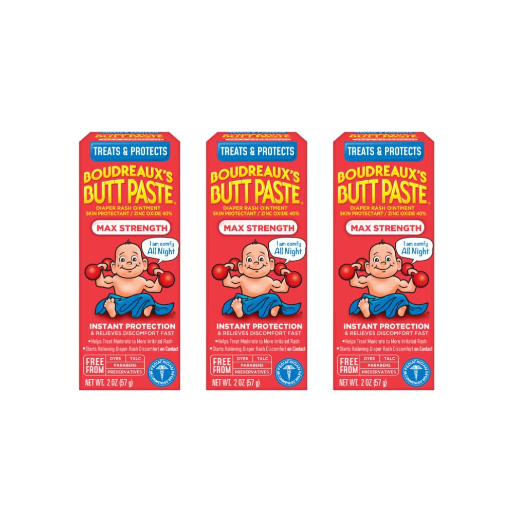 Boudreaux's Butt Paste Maximum Strength tube front shows barrier protection for irritated diaper area.