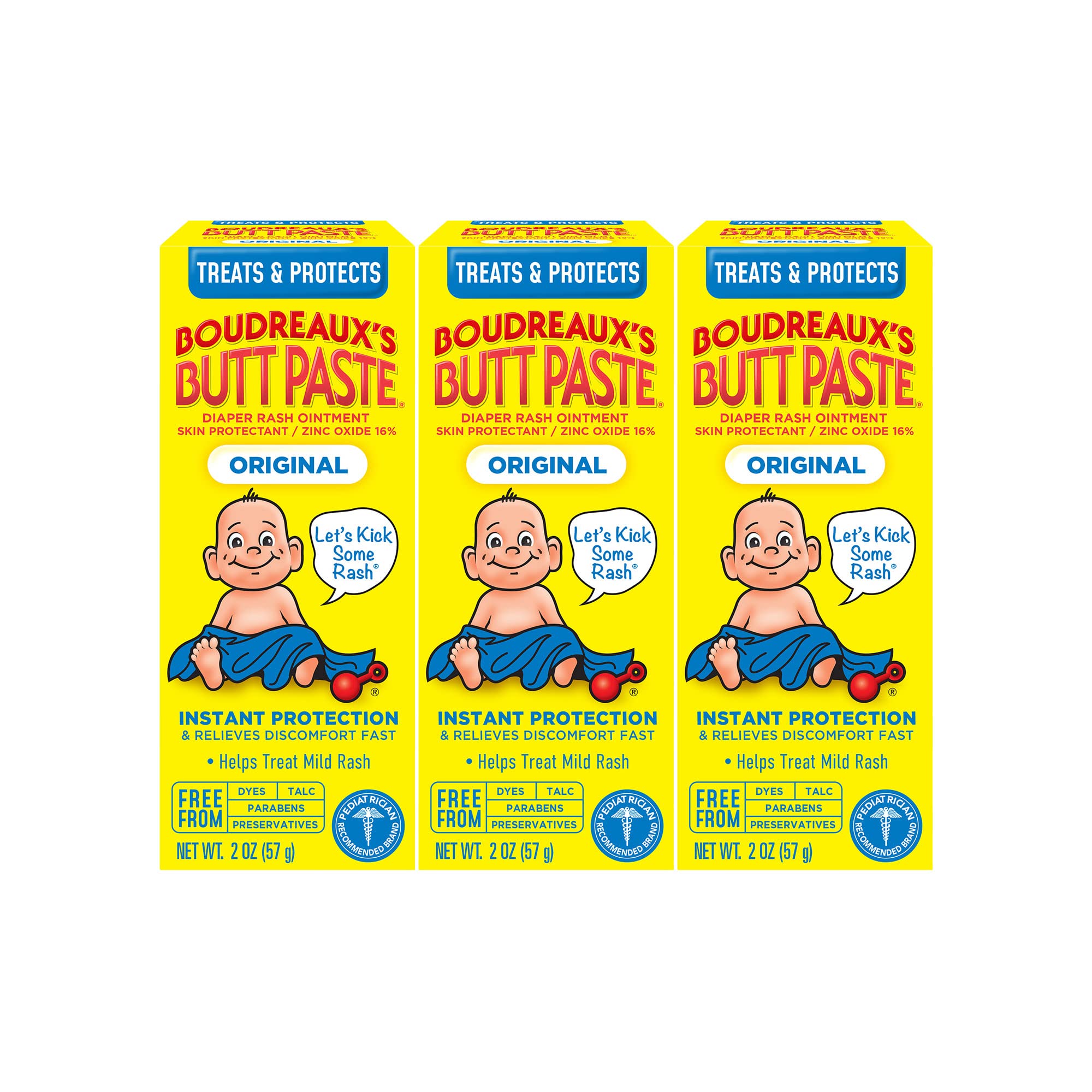 Boudreaux's Butt Paste Original Diaper Rash Cream tube front shows fast moisture protection