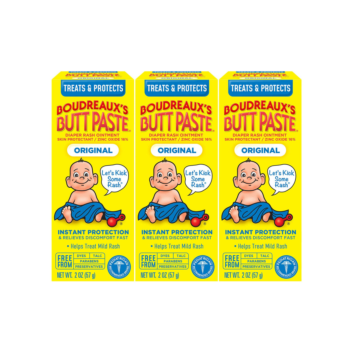 Boudreaux's Butt Paste Original Diaper Rash Cream tube front shows fast moisture protection