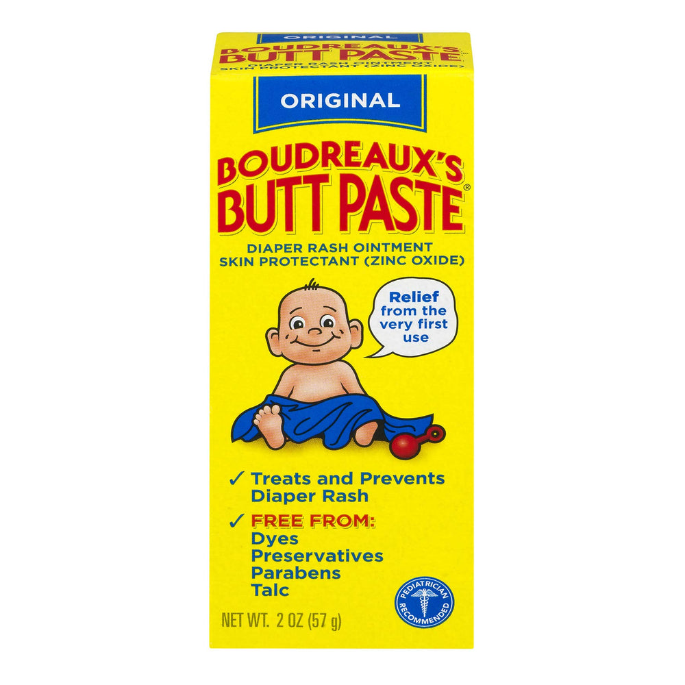 Boudreaux's Butt Paste Original Diaper Rash Ointment tube provides moisture barrier for soothing diaper rash.