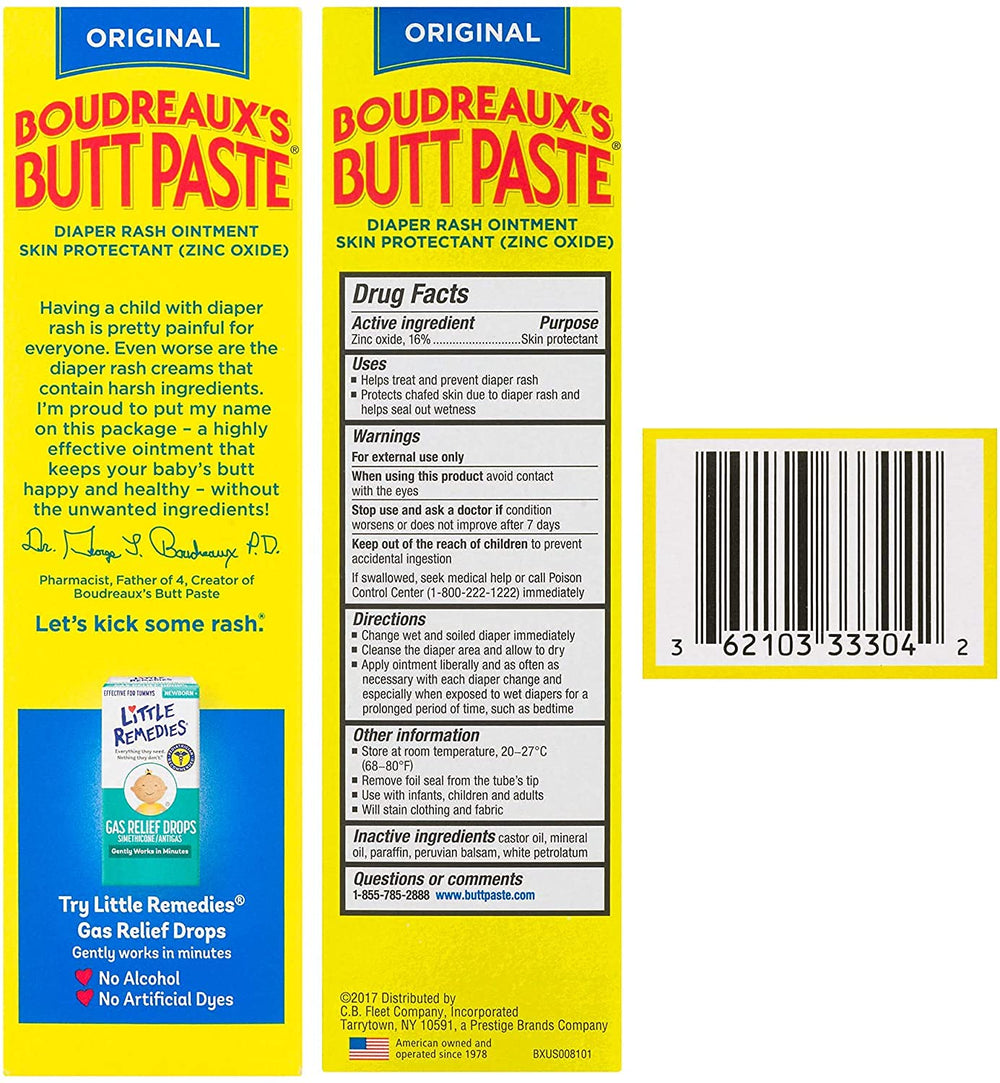 Softens and protects dry skin with Boudreaux's Butt Paste barrier cream.