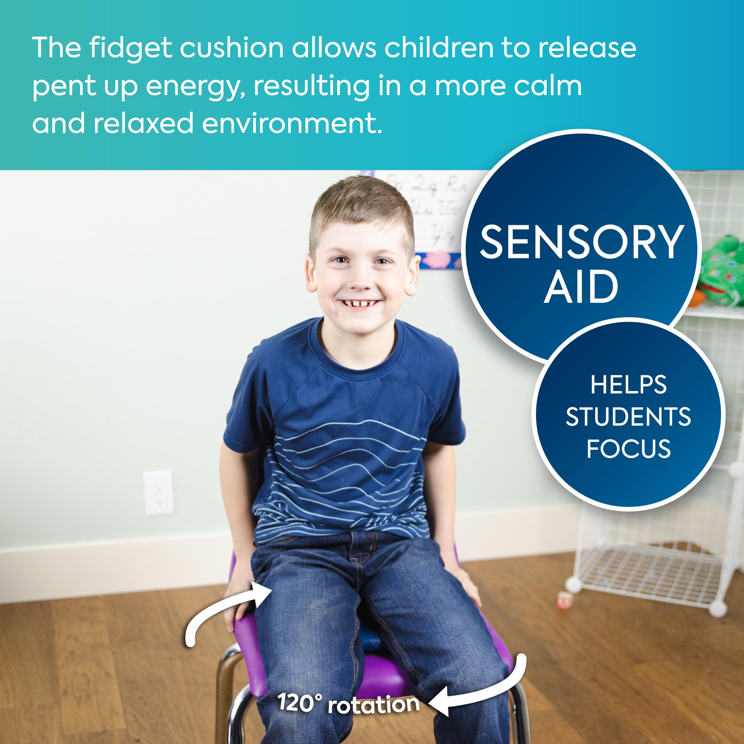 BouncyBands Sit & Twist Cushion 12-inch diameter fits standard chairs.
