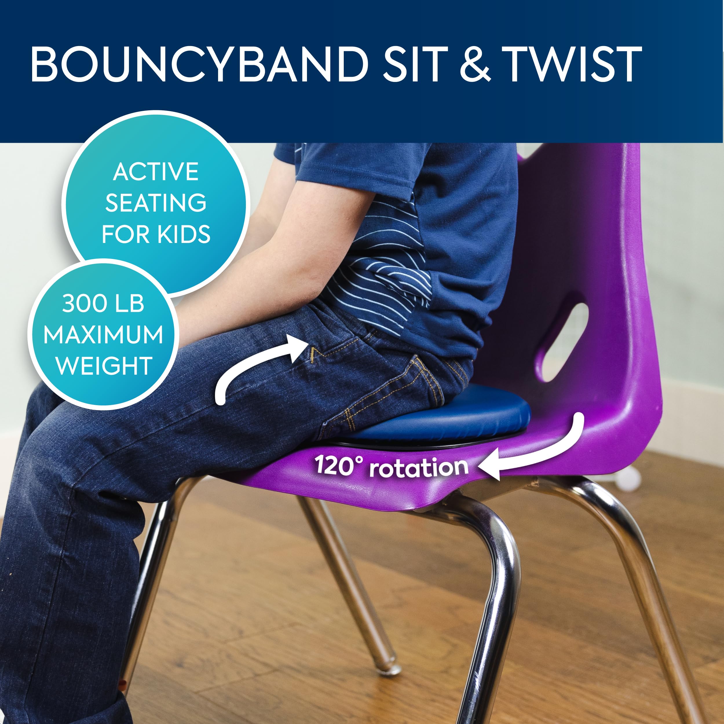 BouncyBands Sit & Twist Cushion non-skid base keeps seating secure.