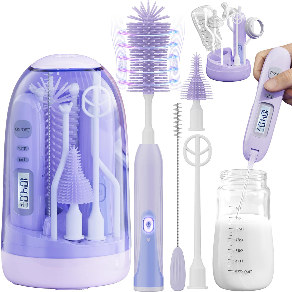 Boutarzy electric bottle brush cleaner with thermometer shows real-time temperature for safe cleaning.