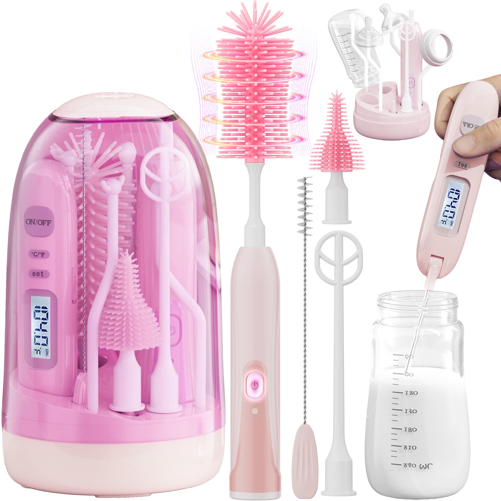Boutarzy rechargeable bottle brush cleaner demonstrates versatile bottle cleaning capabilities.