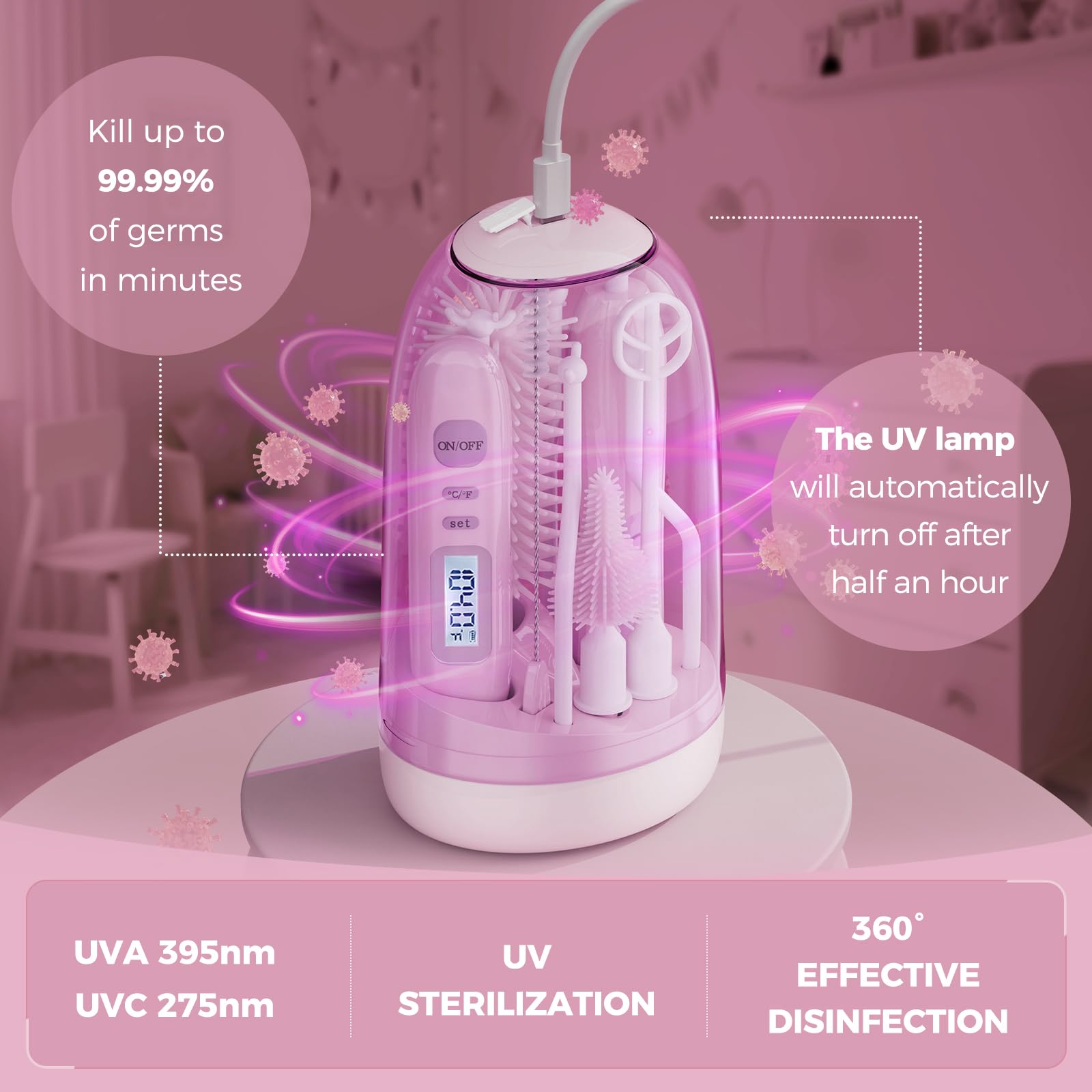 Boutarzy travel-kit pink bag makes on-the-go bottle cleaning convenient.