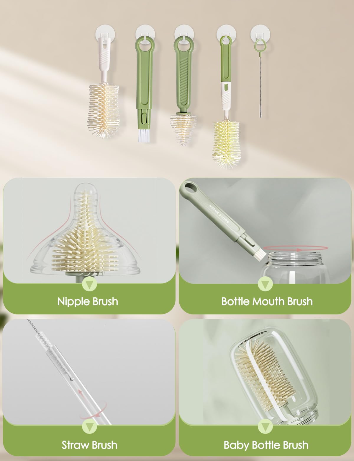 BOVELLA silicone bottle brush with soft bristles for gentle bottle cleaning.