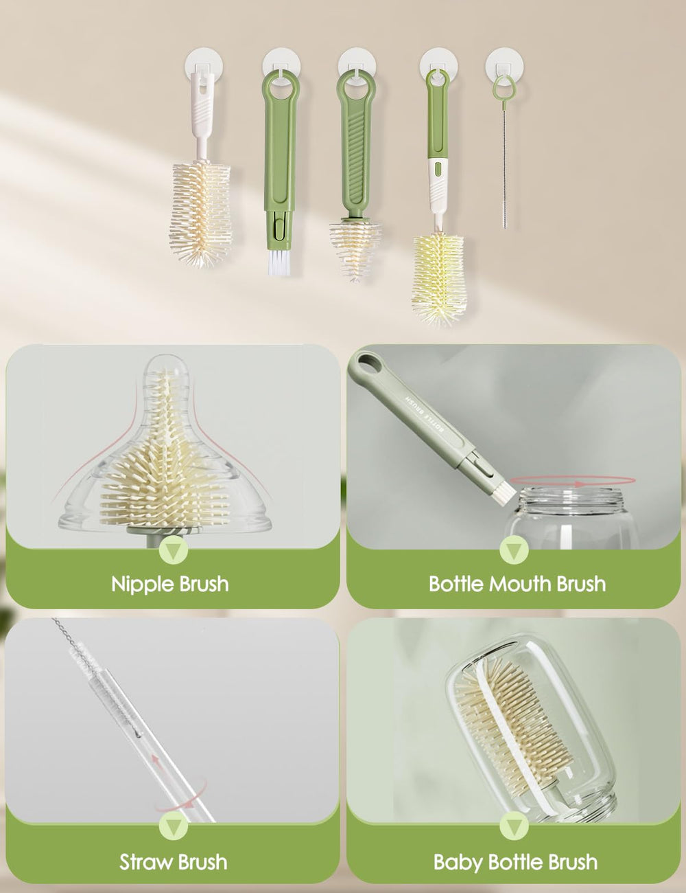 BOVELLA silicone bottle brush with soft bristles for gentle bottle cleaning.