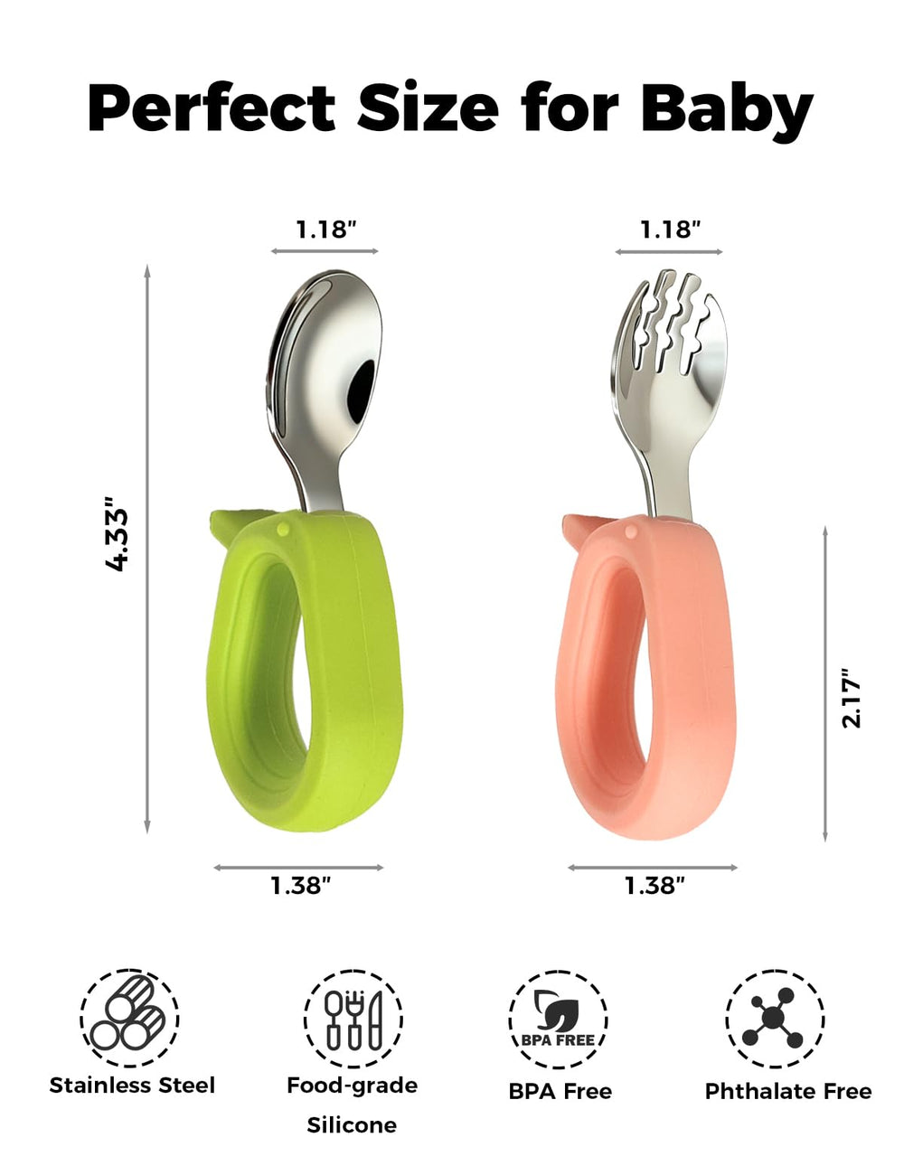 BOVELLA toddler-utensils-silicone-handles provide a non-slip grip for kids.