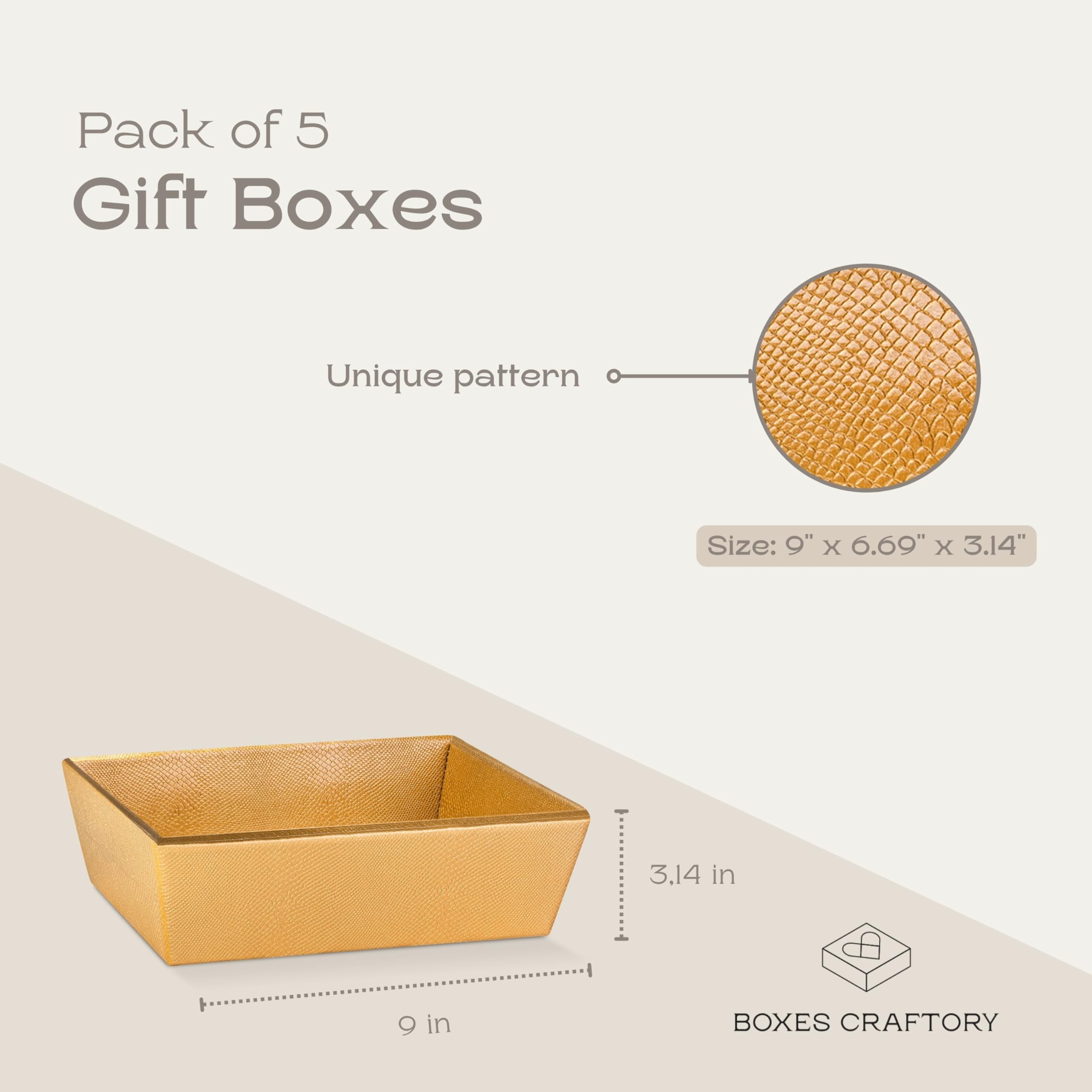 Boxes Craftory gold gift baskets side view highlighting compact gift size