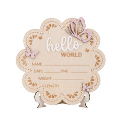 BOXOB wooden baby announcement sign with butterfly pattern enhances nursery decor and keepsakes.