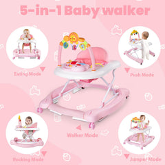 Boyro Baby 5-in-1 walker front view highlights height adjustable seat for growing infants.