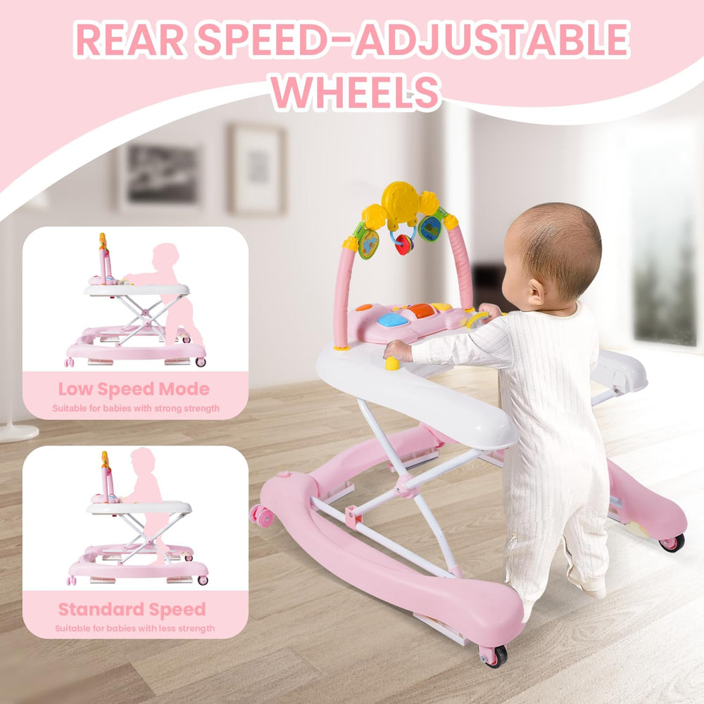 Boyro Baby 5-in-1 walker in action with bounce mode and toy music.