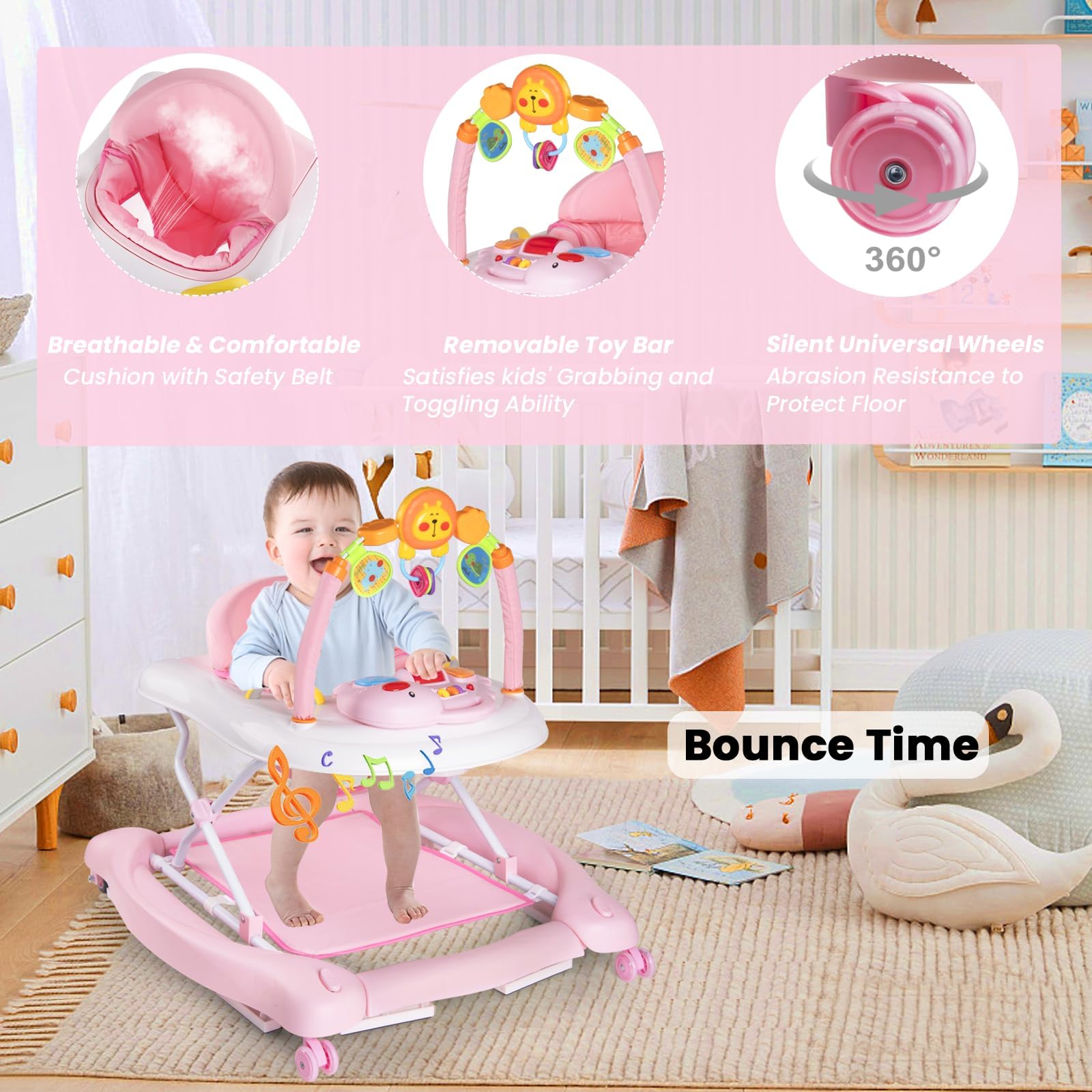 Boyro Baby 5-in-1 walker showcases triangular chassis for better stability.