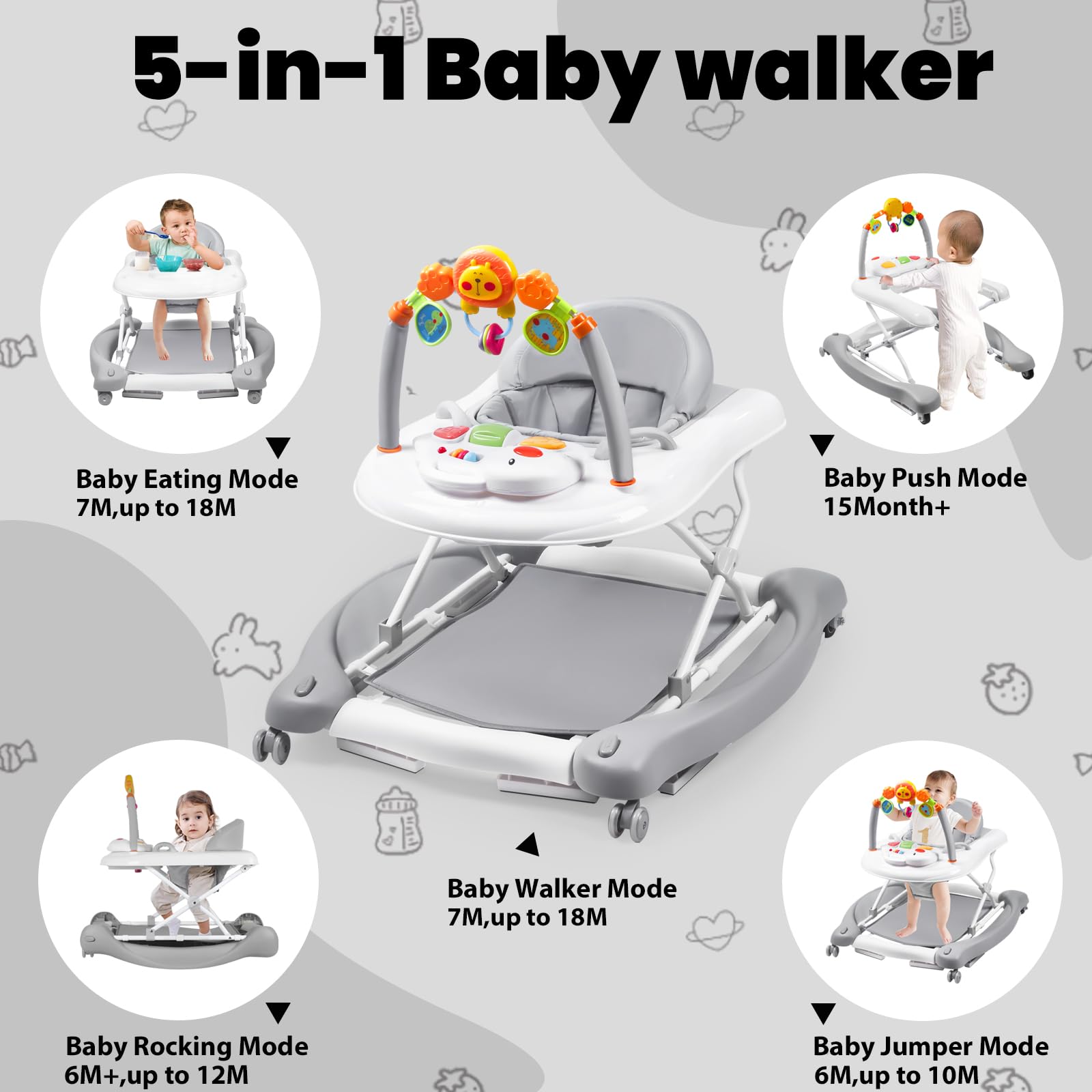 Boyro Baby walker adjustable height supports growing baby and comfortable posture.