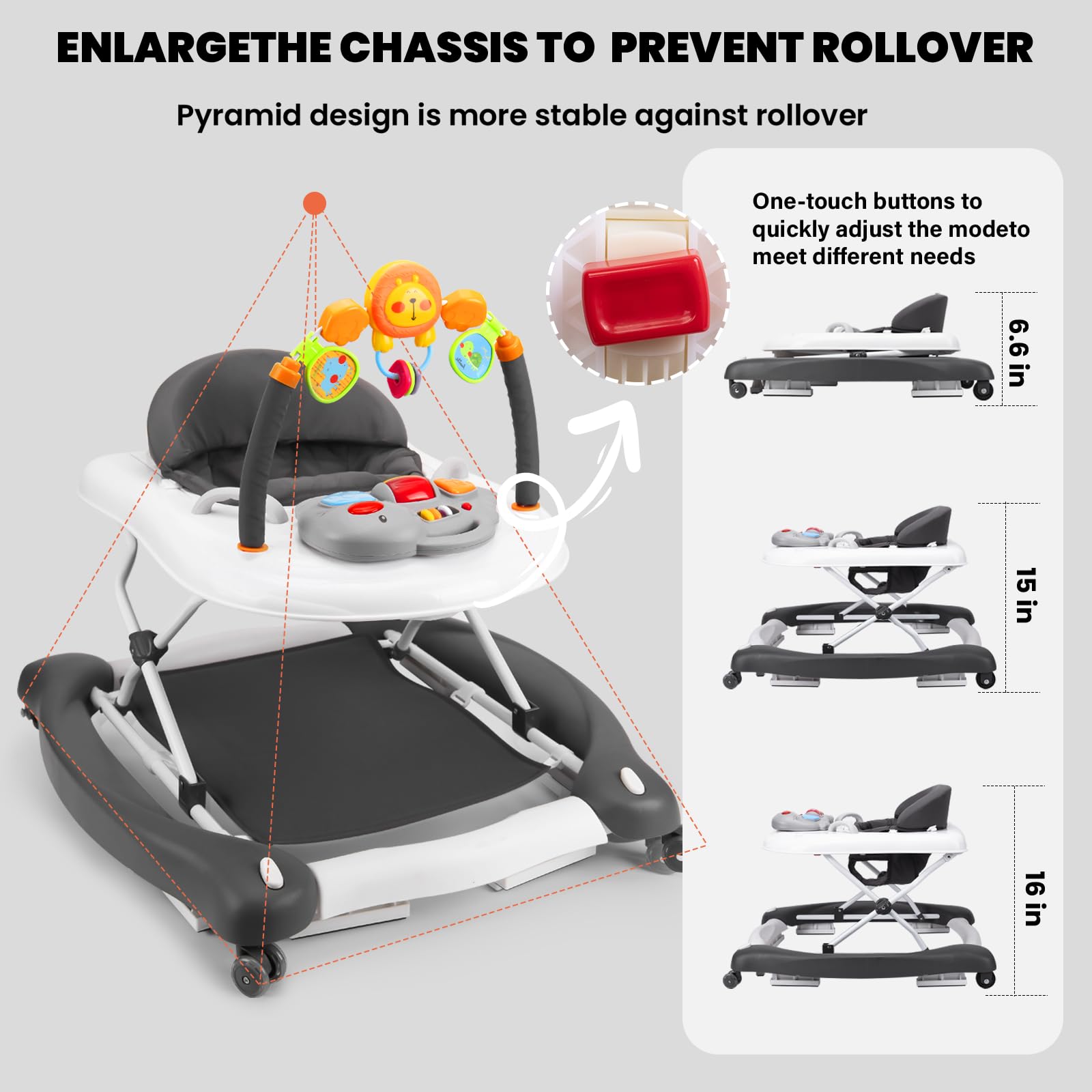 Boyro Baby walker eating tray in use supports snack time independence.
