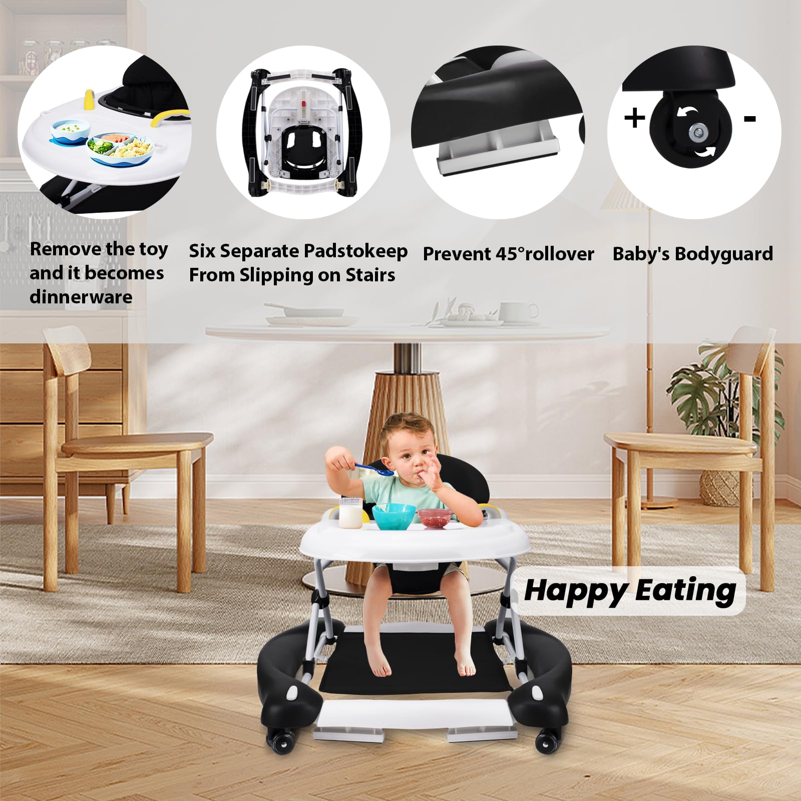 Boyro Baby Walker feeding tray supports snack time and exploration.