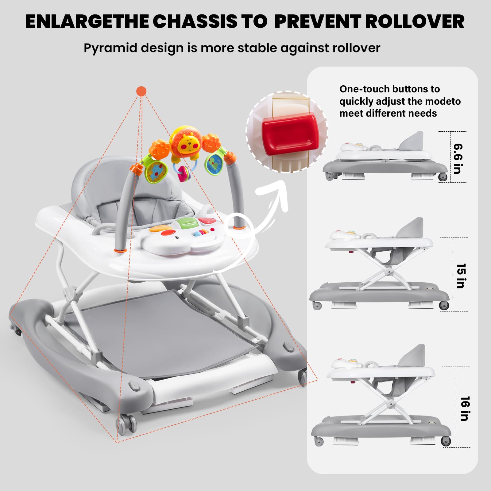 Boyro Baby walker feeding-tray assists snack time safely.