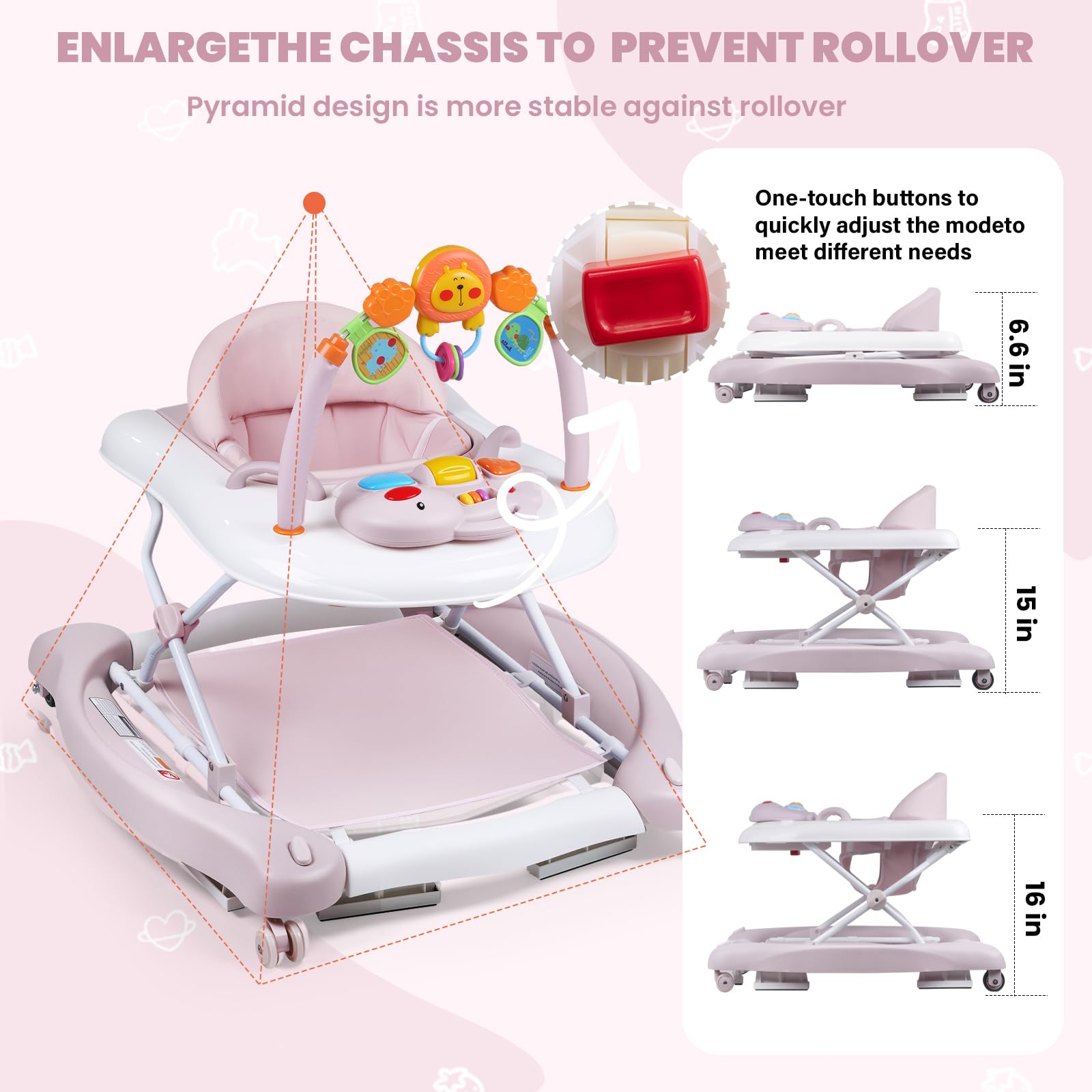 Boyro Baby Walker feeding tray keeps snack time convenient during play.