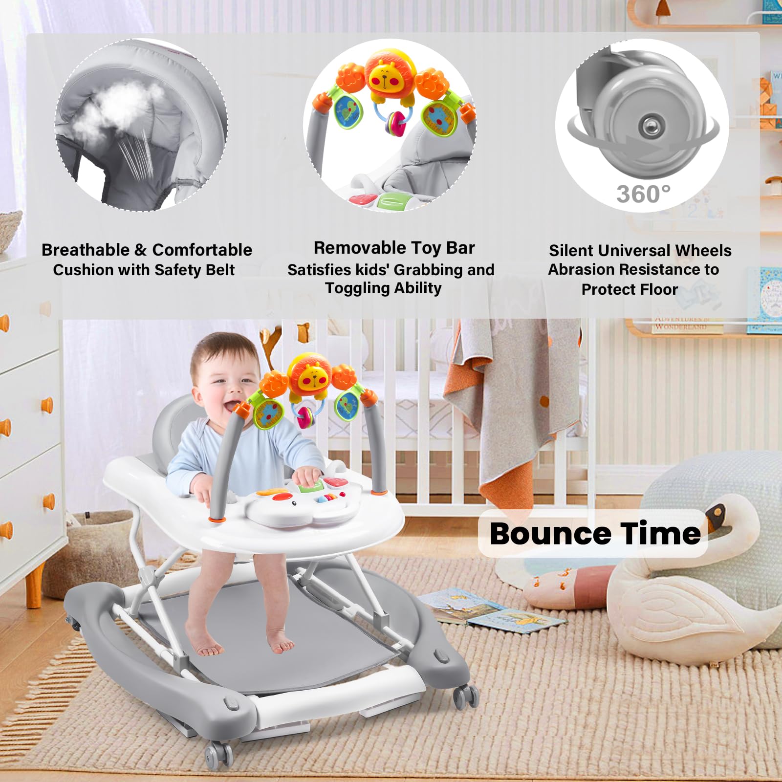 Boyro Baby walker foldable design for easy storage and travel.