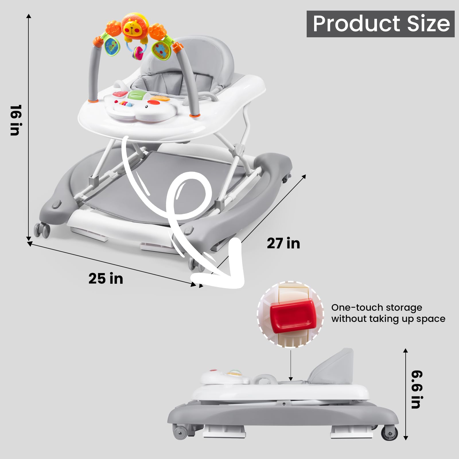 Boyro Baby walker in-use image shows compact setup for small spaces.