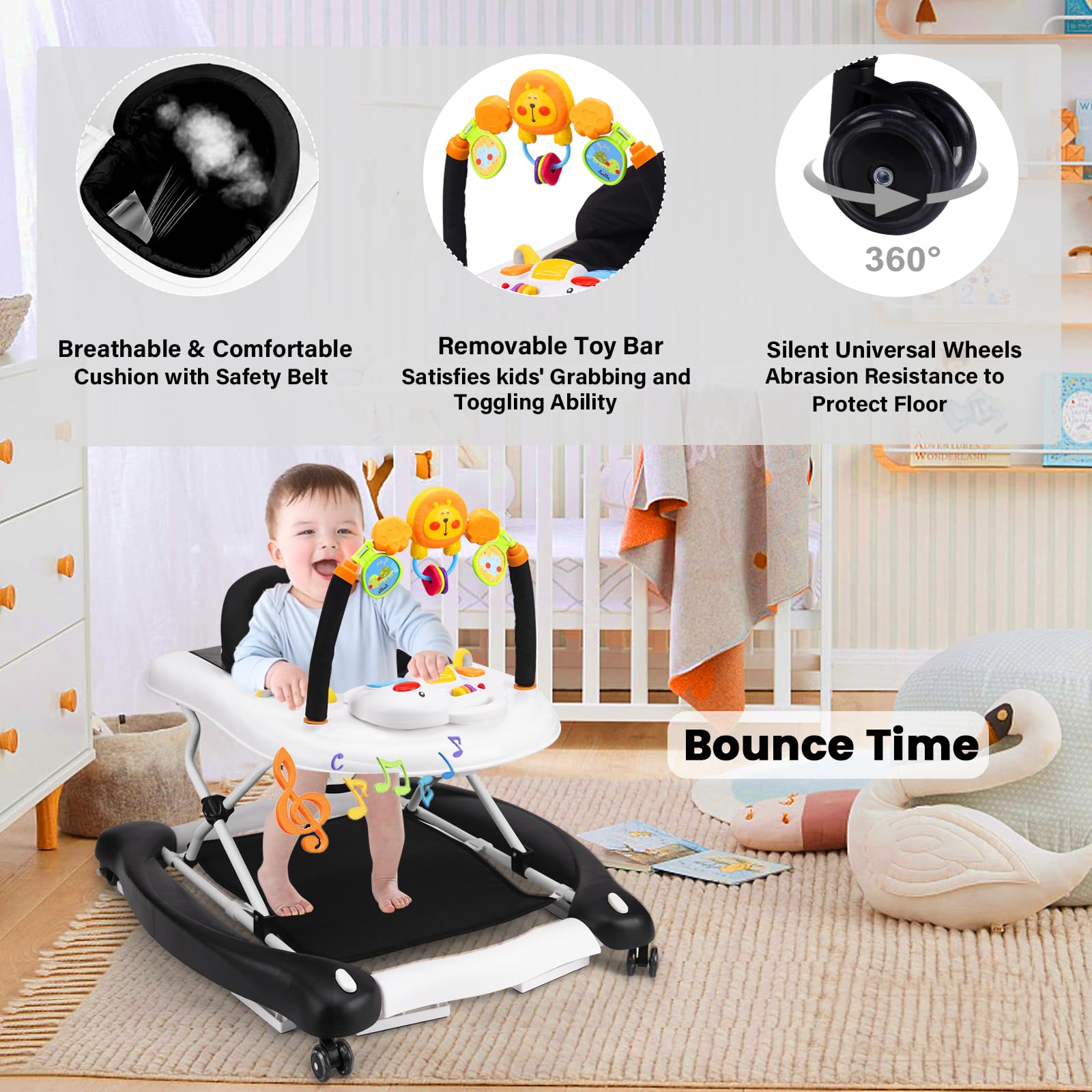 Boyro Baby Walker removable footrest offers flexible seating as they grow.