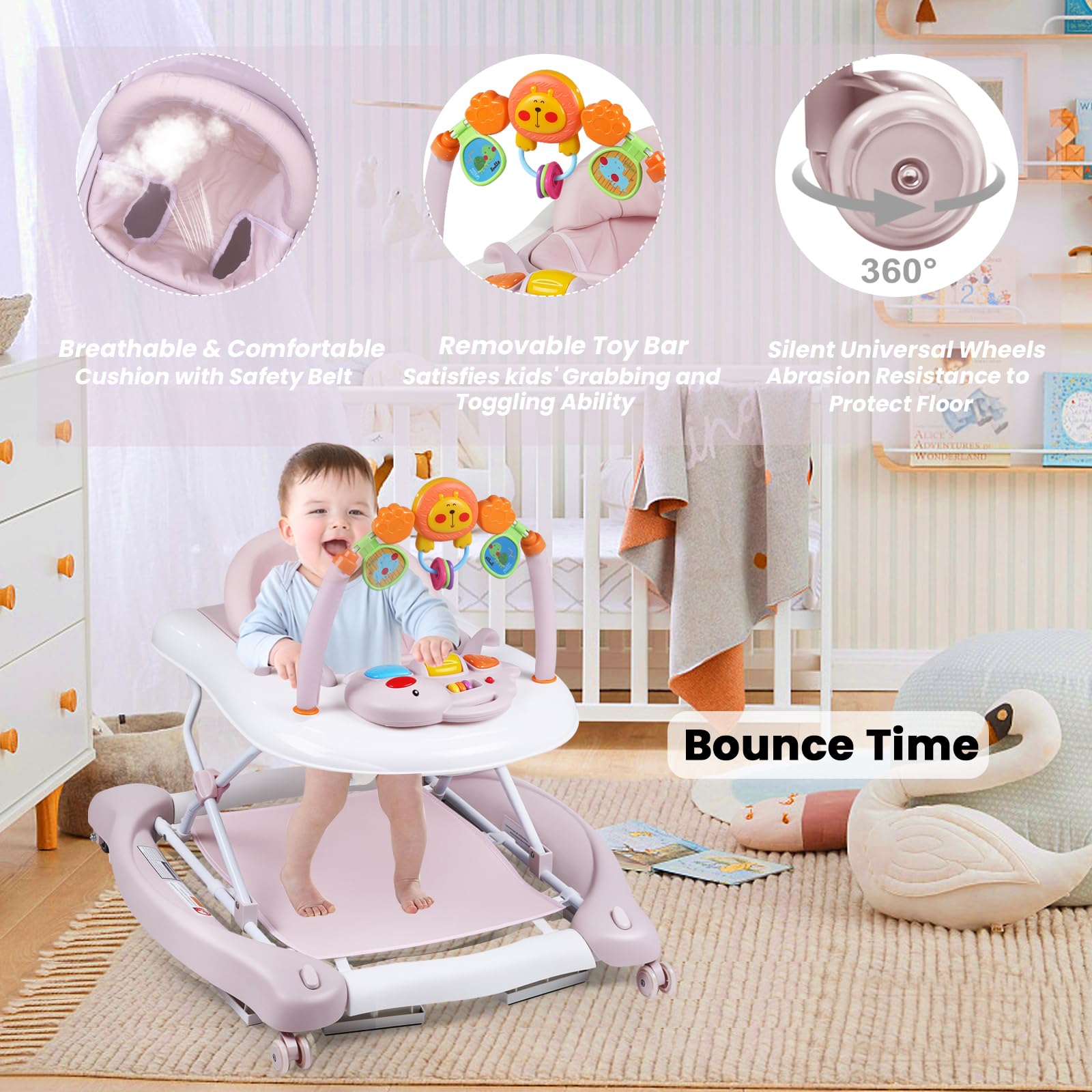 Boyro Baby Walker triangular chassis enhances stability for confident early steps.