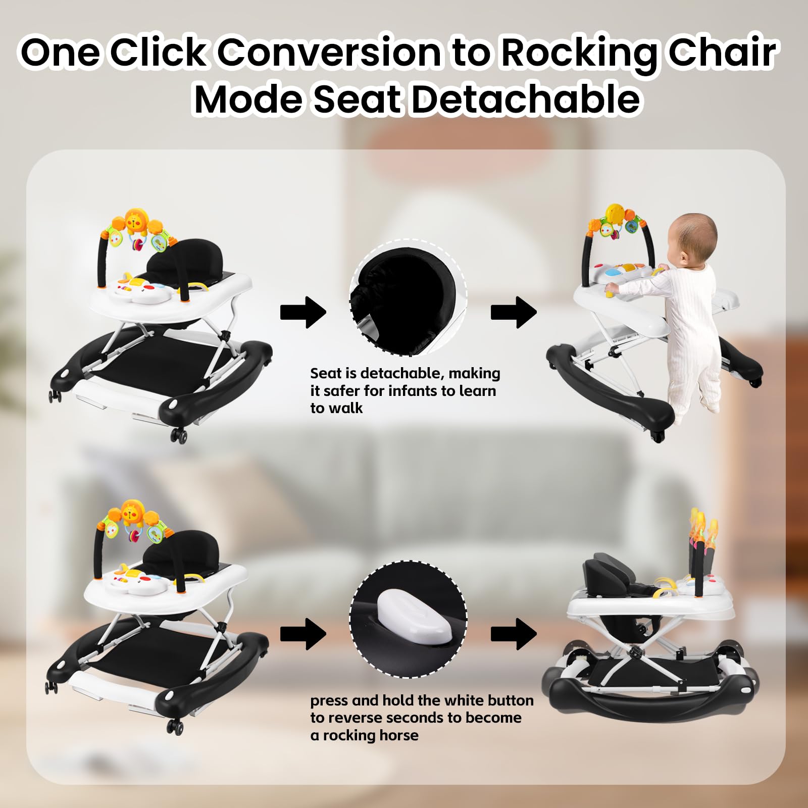 Boyro Baby Walker triangular stability chassis supports steady first steps.