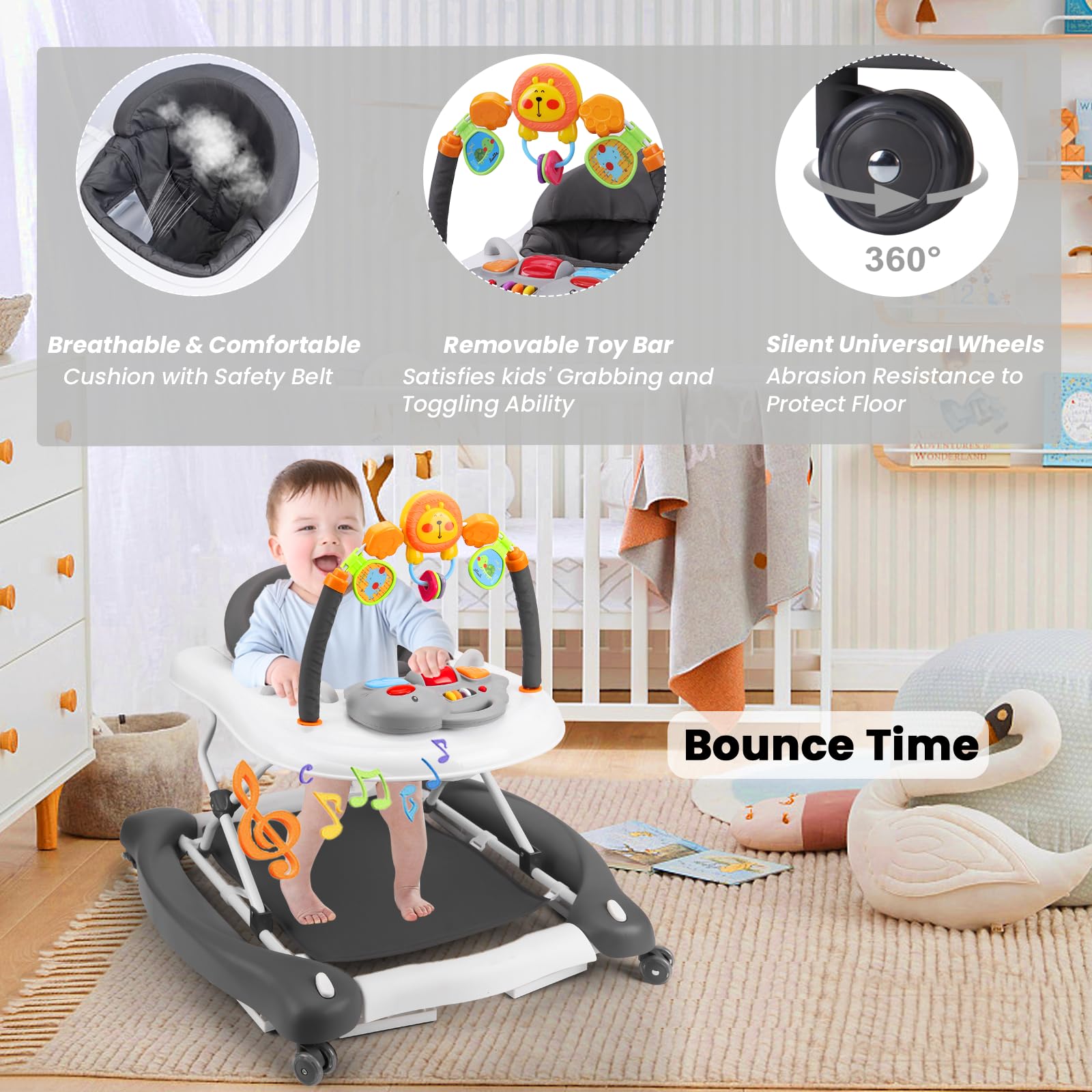 Boyro Baby walker triangular-stability frame highlights safety and stability.