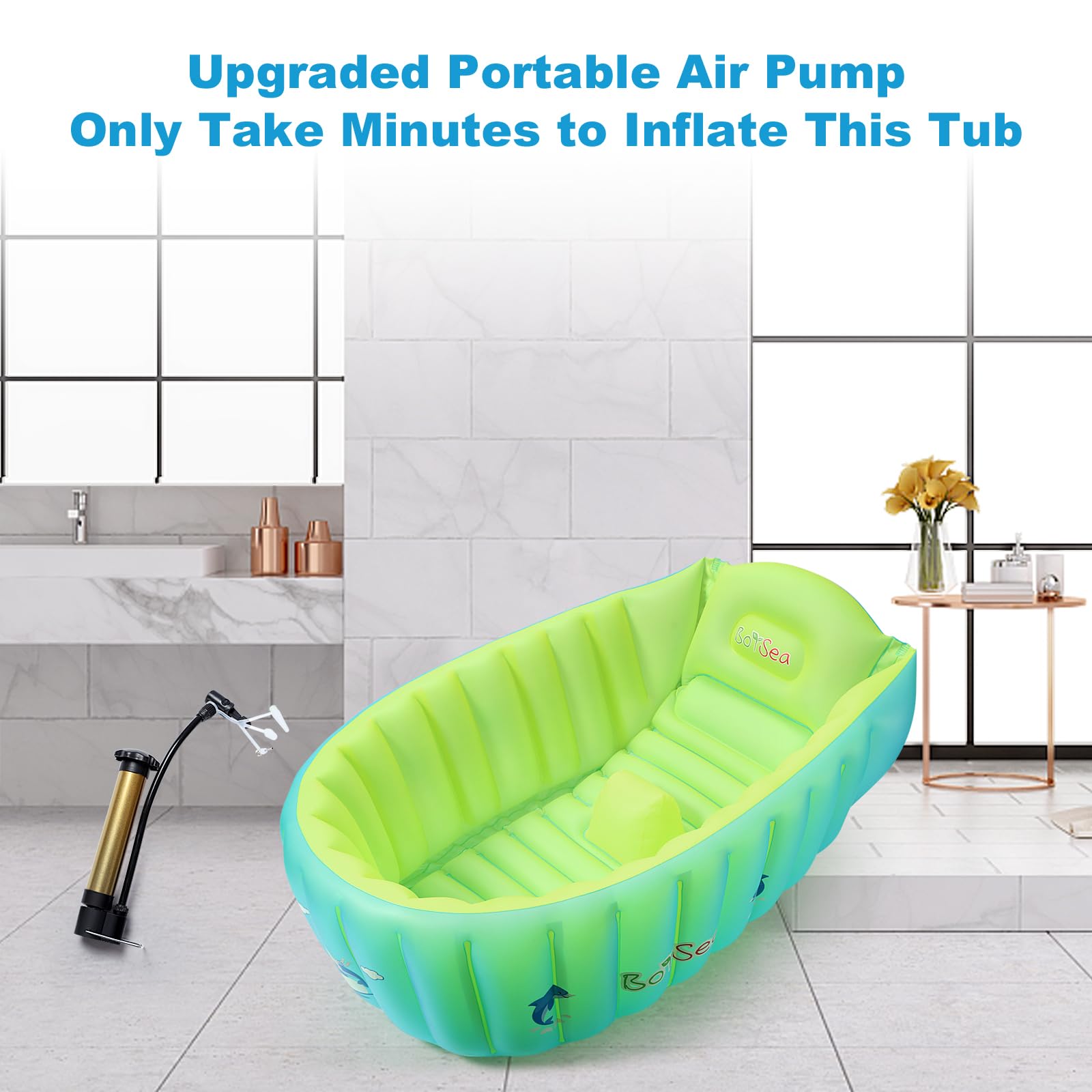 Boysea bathtub saddle horn demonstrates anti-slip bath safety