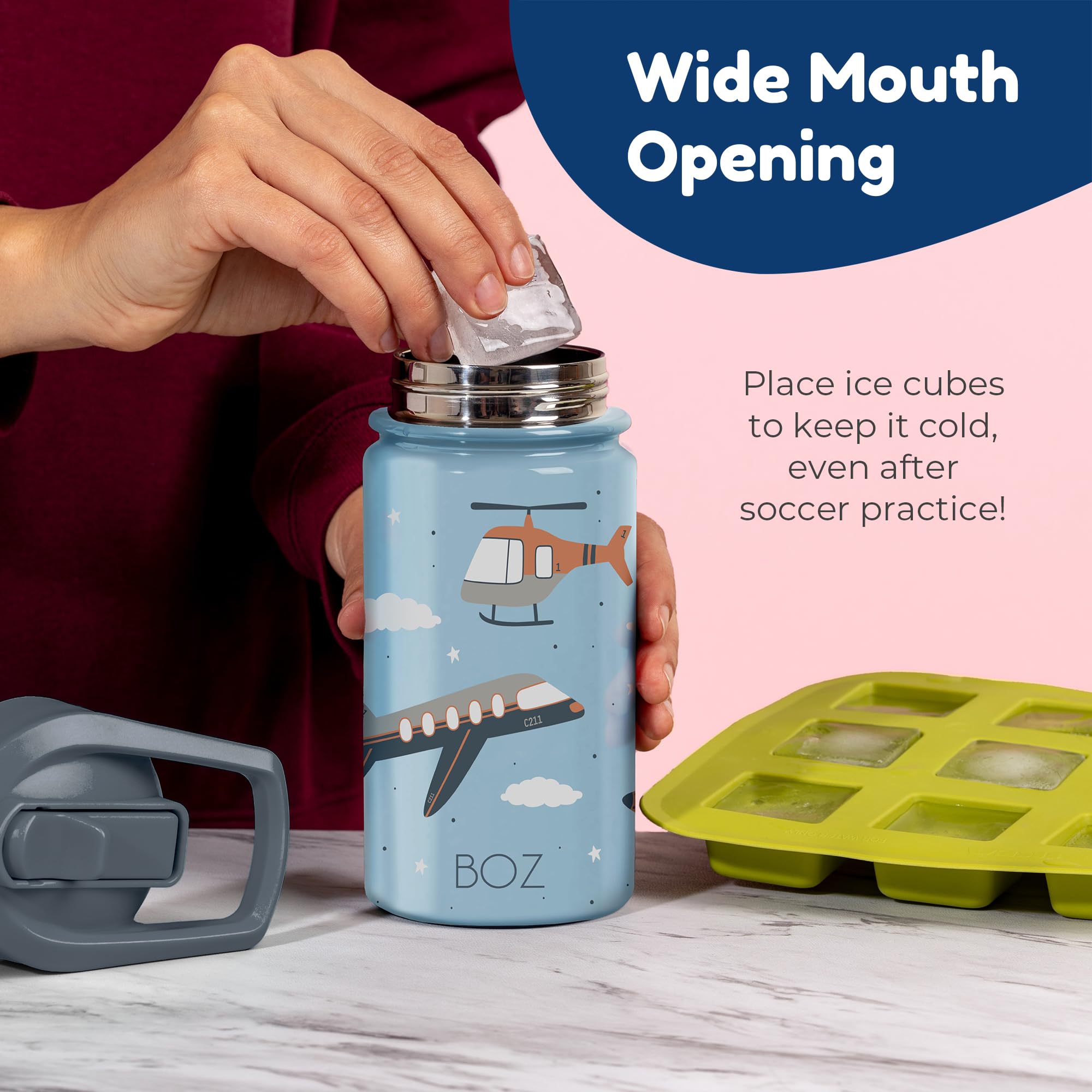 BOZ Kids Water Bottle insulated-double-wall keeps drinks at temperature longer