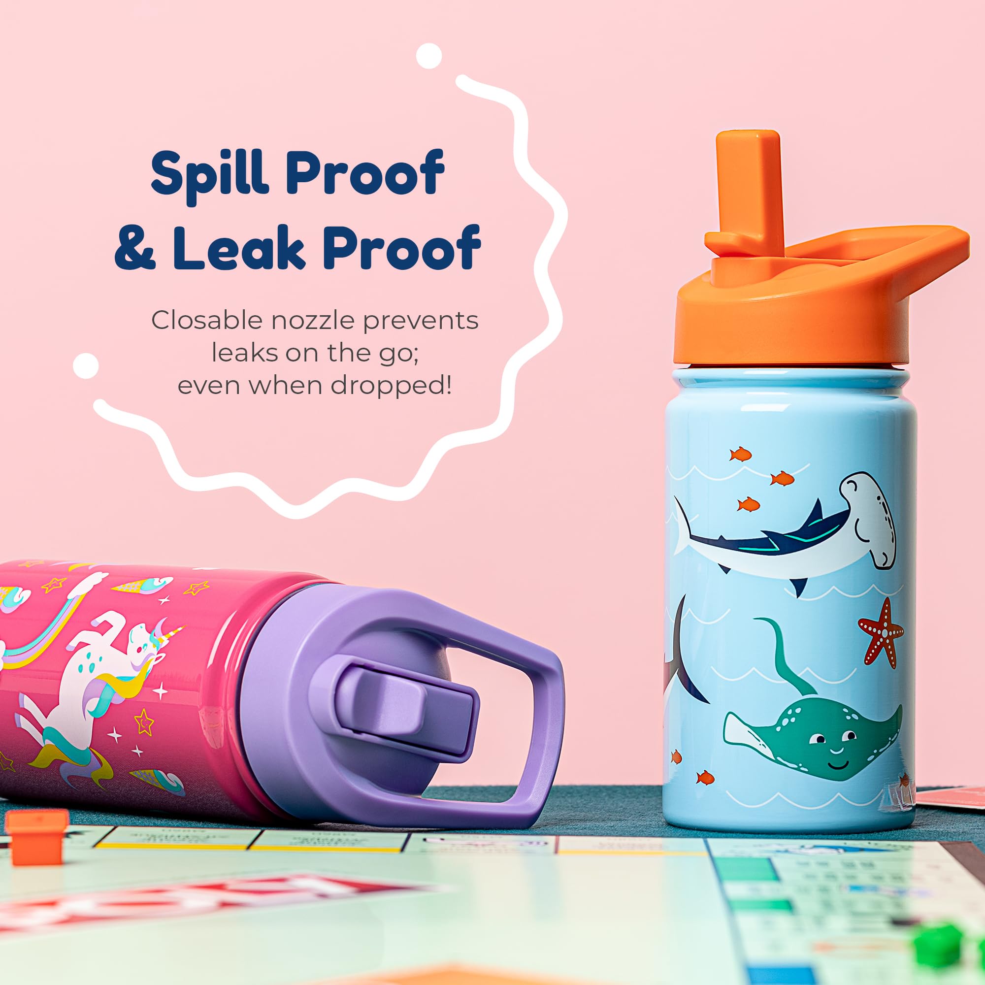 BOZ Kids Water Bottle straw-lid-closed demonstrates leak-resistant design during transport