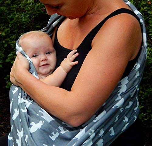 Bozeman Baby Company nursing scarf in use in public provides comfortable privacy.